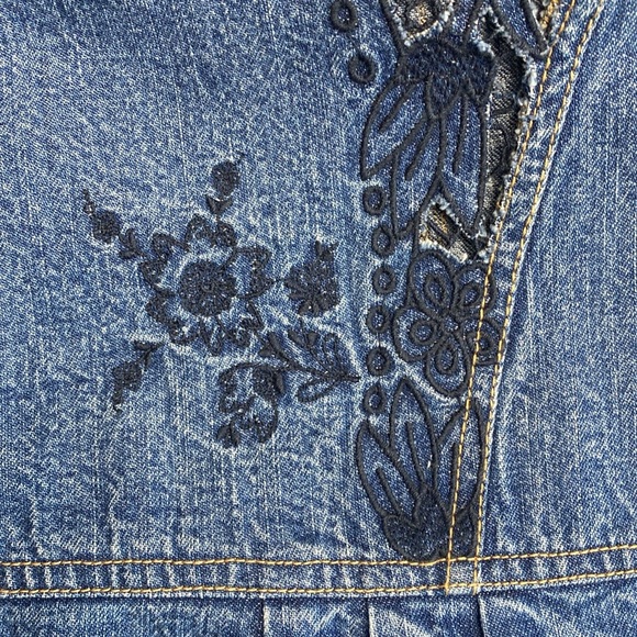 Free People Crown Jewel Denim Dress with Lace detail and scallop bottom hem, XL - Picture 12 of 17